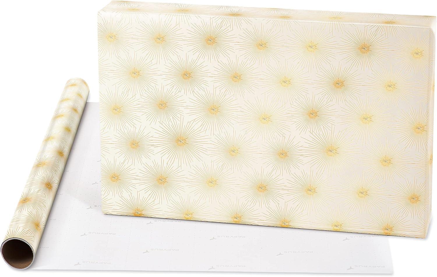 imagePapyrus Wrapping Paper Set for Christmas Hanukkah and All Holidays Glitz and Glam 2 Rolls 40 sq ft 3 Bows 1 Ribbon 3 Tags 12 LabelsTeal  Gold Stars  Gold Stars