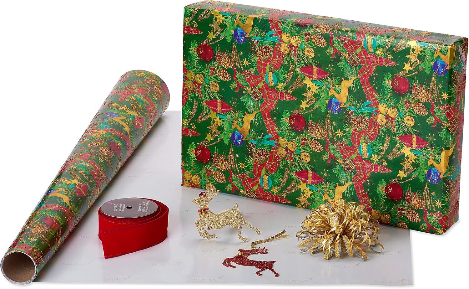 imagePapyrus Wrapping Paper Set for Christmas Hanukkah and All Holidays Glitz and Glam 2 Rolls 40 sq ft 3 Bows 1 Ribbon 3 Tags 12 LabelsTraditional Holiday Ensemble