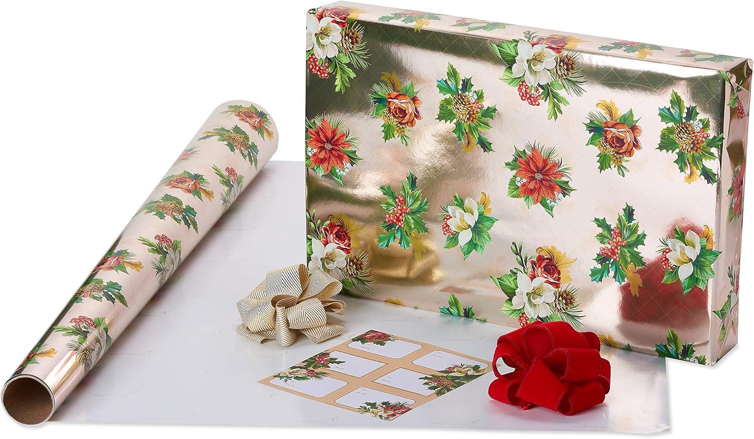 imagePapyrus Wrapping Paper Set for Christmas Hanukkah and All Holidays Glitz and Glam 2 Rolls 40 sq ft 3 Bows 1 Ribbon 3 Tags 12 LabelsTraditional Holiday Ensemble
