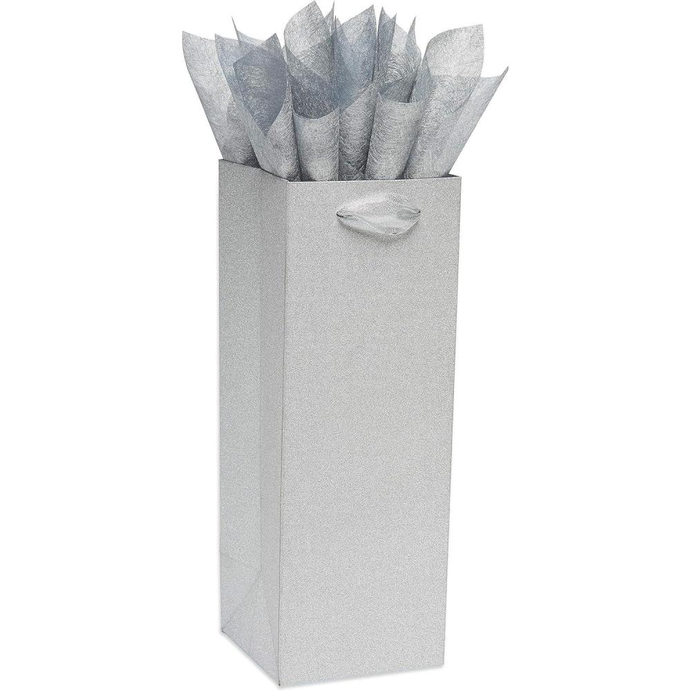imagePapyrus 14quot Wine Gift Bag with Tissue Paper Silver Glitter for Birthdays Weddings Bridal Showers and All Occasions 1 Bag 4SheetsSilver Glitter