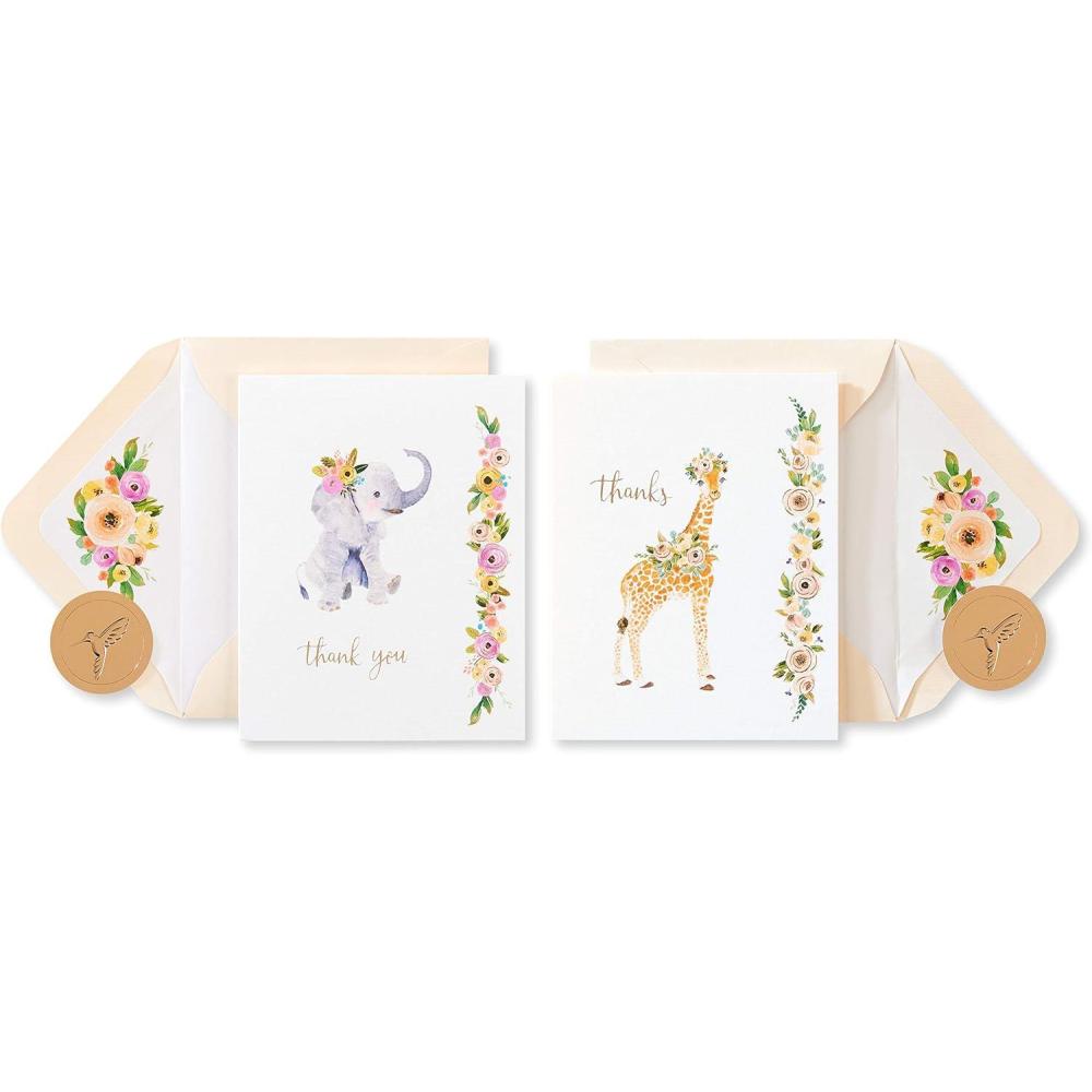 imagePapyrus Baby Thank You Cards with Envelopes Elephant ampamp Giraffe 20CountElephant  Giraffe