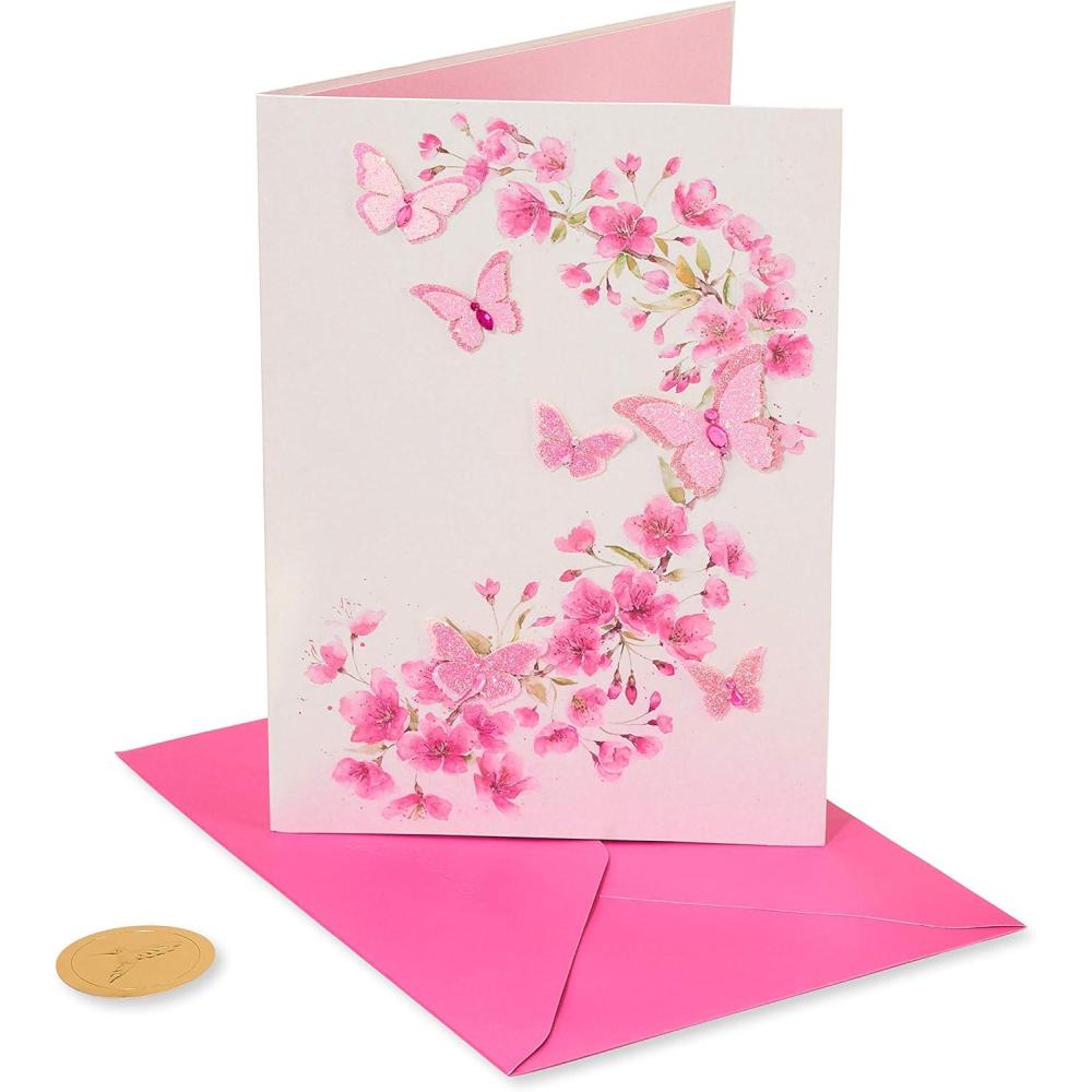 imagePapyrus Blank Card for Her Pink Glitter ButterfliesPink Glitter Butterflies