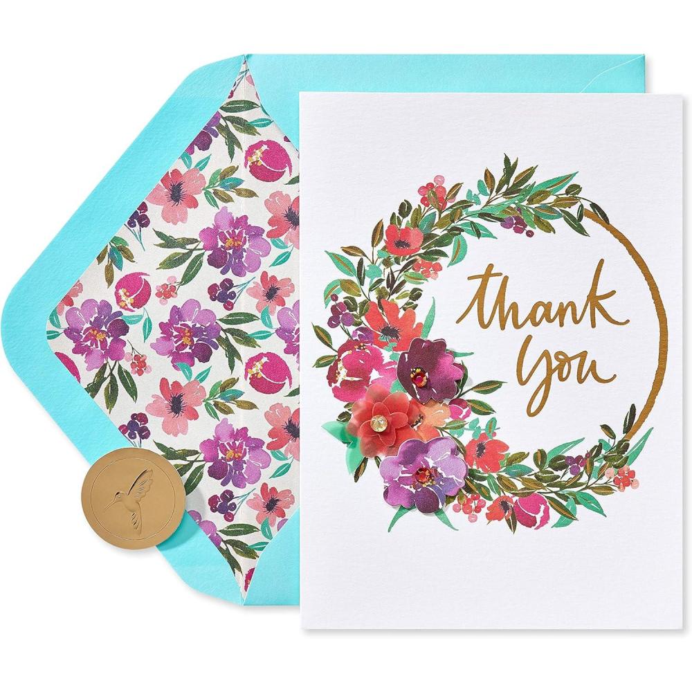 imagePapyrus Blank Thank You Card Watercolor FlowerPainterly Wreath