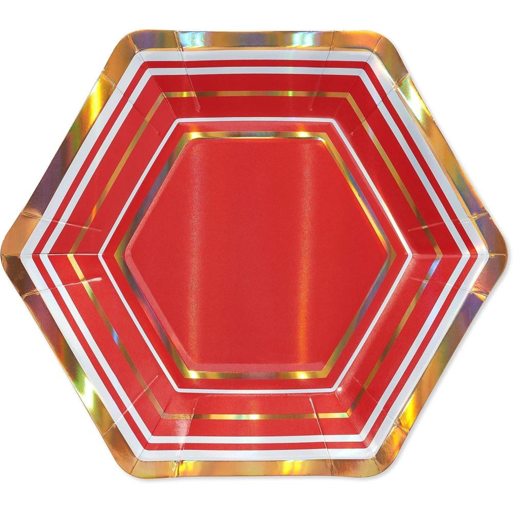 imagePapyrus Dessert Plates Gold ampamp Red Stripes 8Count