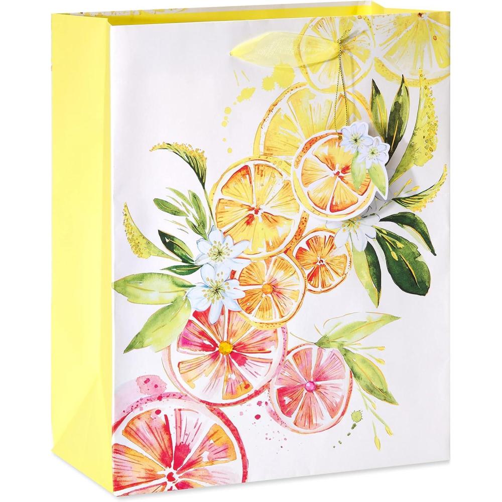 imagePapyrus Gift Bags with Tissue Paper Citrus for Birthdays Weddings Bridal Showers Baby Showers and All Occasions 2 Bags 1 Large 13quot 1 Medium 9quot 8SheetsCitrus Large Gift Bag