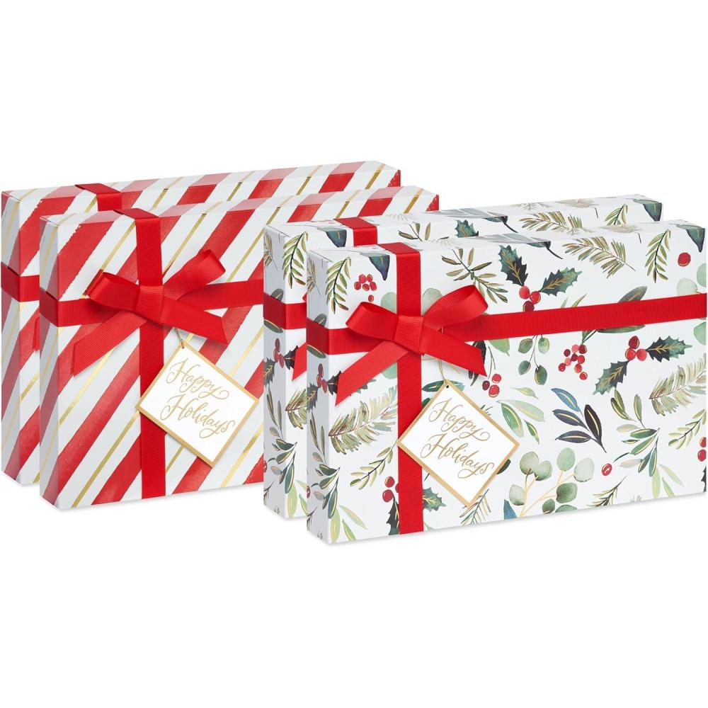 imagePapyrus Gift Box Set for Christmas and All Holidays Red Holly 4 Boxes 4 Gift Tags One Ribbon 8 Sheets of Solid Tissue