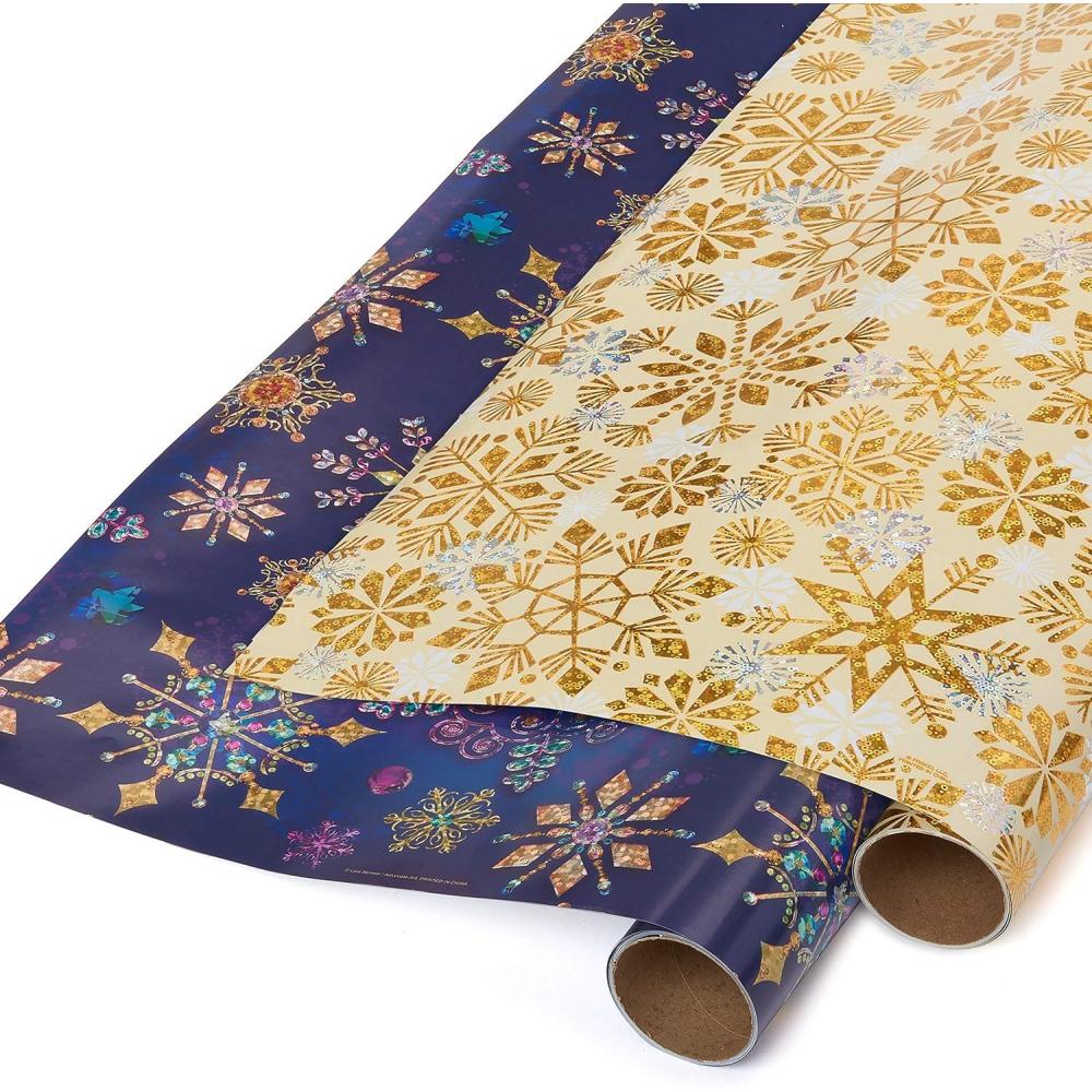 imagePapyrus Hanukkah Wrapping Paper Rolls Star of David Gold 2 Rolls 45 sq ftJewel Tone Snowflakes and Holographic Snowflakes