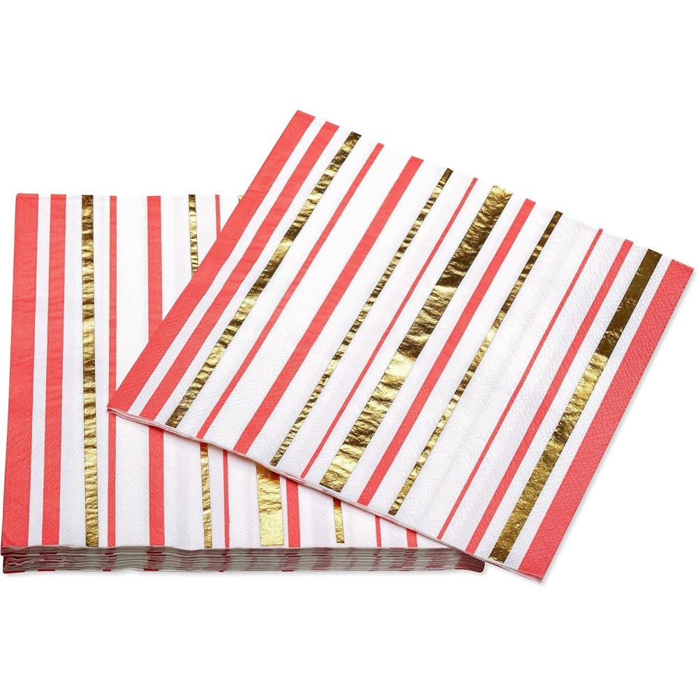 imagePapyrus Lunch Napkins Gold ampamp Red Stripes 20Count