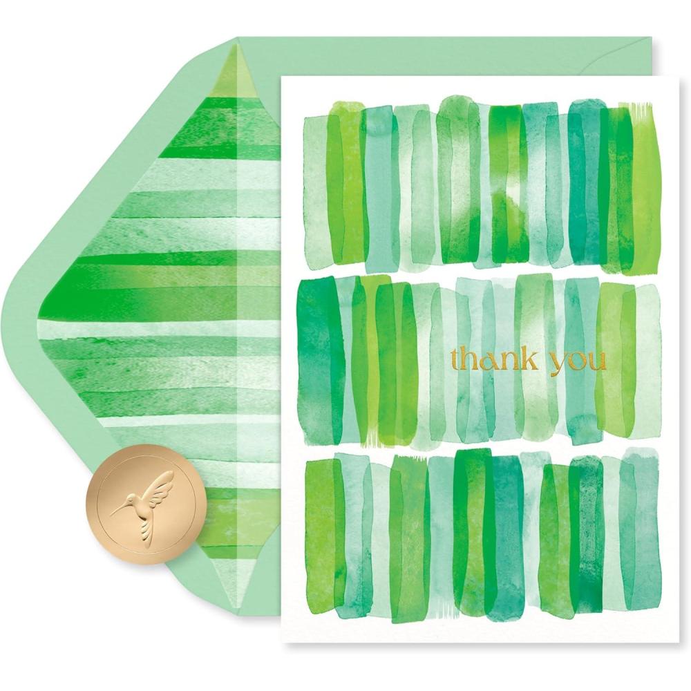 imagePapyrus Sympathy Thank You Cards with Envelopes Eucalyptus Leaves 20CountFSC UBN TY GOLD GREEN STRIPES