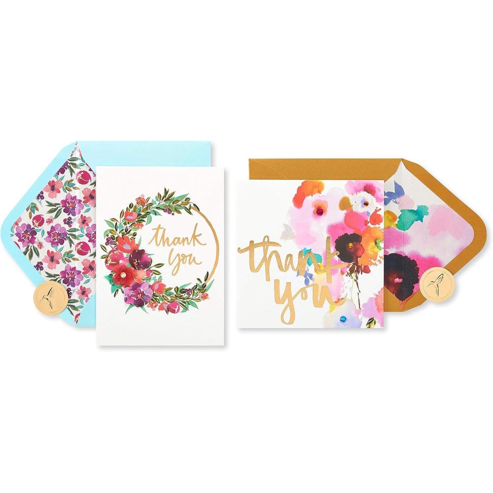 imagePapyrus Thank You Cards with Envelopes Flower and Butterfly Gems 2CountFloral