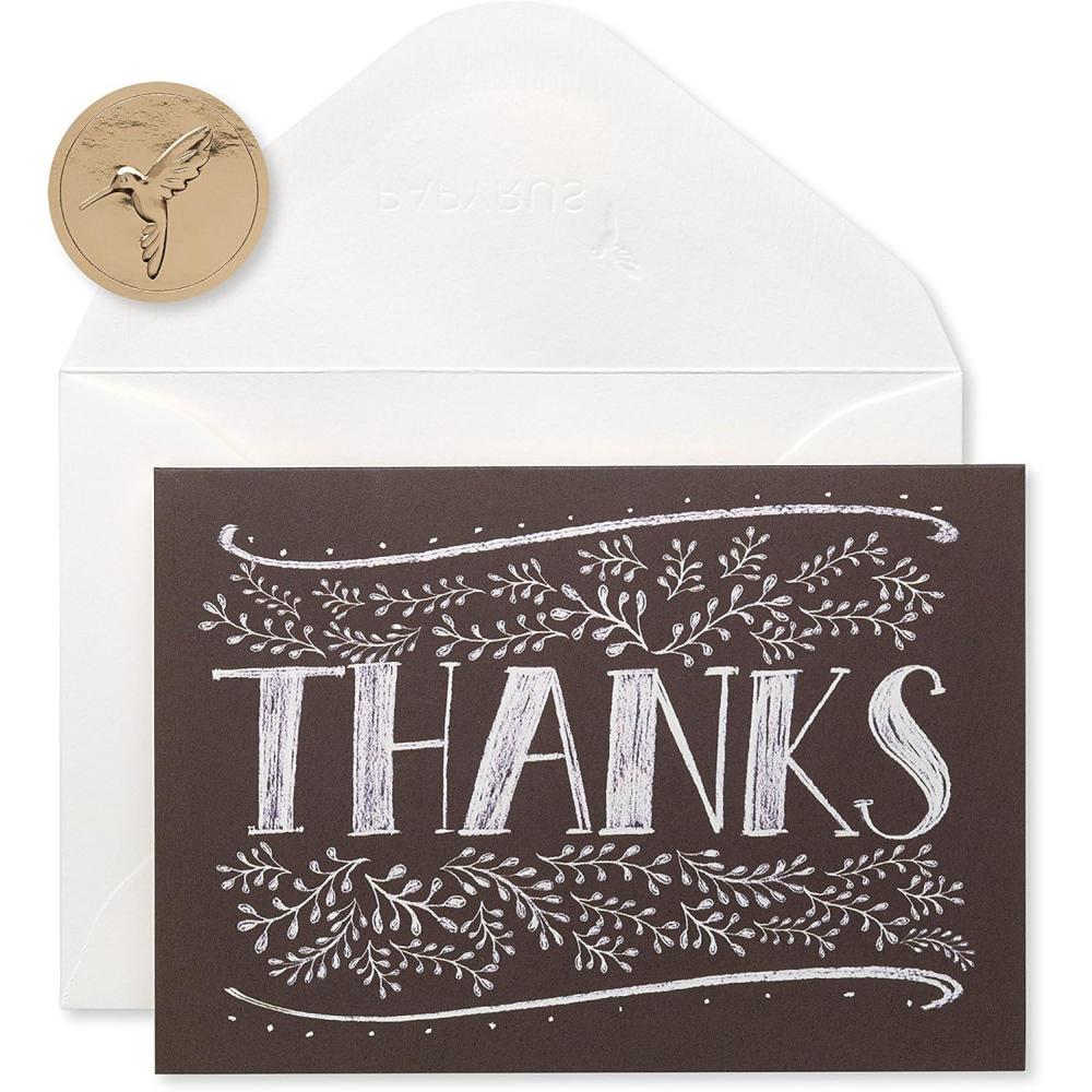 imagePapyrus Thank You Cards with Envelopes Silver Border 16CountFloral Chalkboard