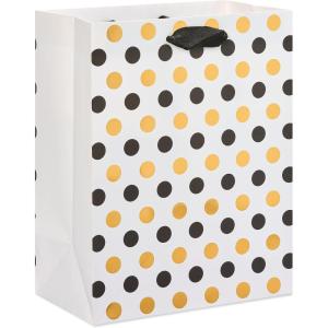 Papyrus 13″ Large Gift Bag (Tropical) for Birthdays, Weddings, Bridal Showers, Baby Showers and All Occasions (1 Bag)(Black and Gold Polka Dots)