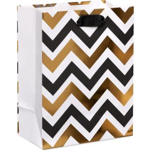 Papyrus 14″ Wine Gift Bag with Tissue Paper (Gold Glitter) for Birthdays, Weddings, Bridal Showers, 50th Anniversary and All Occasions (1 Bag, 4-Sheets)(Black and Gold Chevron)