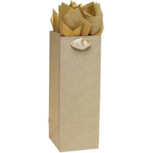 Papyrus 14″ Wine Gift Bag with Tissue Paper (Gold Glitter) for Birthdays, Weddings, Bridal Showers, 50th Anniversary and All Occasions (1 Bag, 4-Sheets)(Gold Glitter Bag)