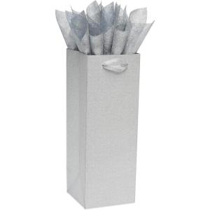 Papyrus 14″ Wine Gift Bag with Tissue Paper (Silver Glitter) for Birthdays, Weddings, Bridal Showers and All Occasions (1 Bag, 4-Sheets)(Silver Glitter)