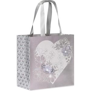 Papyrus 8.5″ Medium Wedding Gift Bag (Floral Lace Heart) for Valentines, Weddings, Bridal Showers, Engagement, Anniversaries and All Occasions (1 Bag)(Fsc Med Spec Bg Floral Lace)