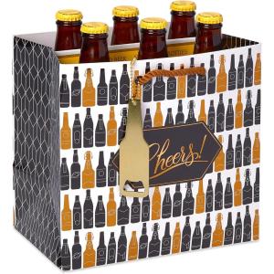 Papyrus 9″ Beer Gift Bag with Bottle Opener (Bottles and Glasses) for Birthdays and All Occasions (1 Bag)