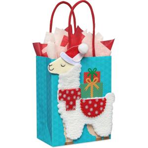 Papyrus 9″ Medium Christmas Gift Bag with Tissue Paper, Llama (1 Bag, 8 Sheets)