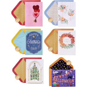 Papyrus All Holiday Card Assortment with Decorative Box, 6-Count (Valentine’s Day, Mother’s Day, Father’s Day, Thanksgiving, Halloween, Christmas)