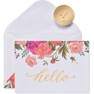 Papyrus Blank Cards with Envelopes, Lace and Flowers with Glitter (8-Count)(Floral Hello)