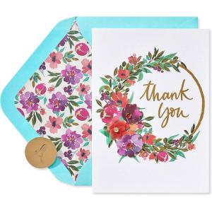 Papyrus Blank Thank You Card (Watercolor Flower)(Painterly Wreath)