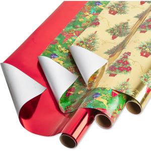 Papyrus Christmas Wrapping Paper Rolls, Playful Cats, Cars and Trees (2 Rolls, 45 sq. ft.)(Metallic Red  Christmas Tree  Christmas Tidings)
