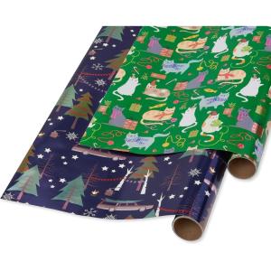 Papyrus Christmas Wrapping Paper Rolls, Playful Cats, Cars and Trees (2 Rolls, 45 sq. ft.)(Playful Cats and Trees)
