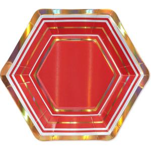 Papyrus Dessert Plates, Gold & Red Stripes (8-Count)