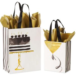 Papyrus Gift Bags with Tissue Paper (Cake and Balloon) for Birthdays, Weddings, Bridal Showers, Baby Showers and All Occasions (2 Bags, 1 Large 13″, 1 Medium 9″, 4-Sheets)(Cake and Balloon)