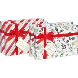 Papyrus Gift Box Set for Christmas and All Holidays, Red Holly (4 Boxes, 4 Gift Tags, One Ribbon, 8 Sheets of Solid Tissue)