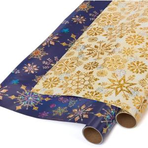 Papyrus Hanukkah Wrapping Paper Rolls, Star of David, Gold (2 Rolls, 45 sq. ft.)(Jewel Tone Snowflakes and Holographic Snowflakes)