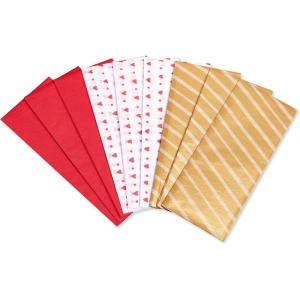 Papyrus Pink and Gold Tissue Paper for Valentines Day (8-Sheets)(TISS TRIO XOXO HEARTS STRIPES)