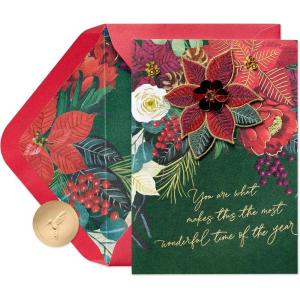 Papyrus Romantic Holiday Card (Magic of the Season)(FSC Poinsettia Floral w Text)