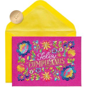 Papyrus Spanish Birthday Card (Feliz Cumpleaños)(FSC Embroidered Floral Pattern)