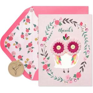 Papyrus Thank You Cards with Envelopes, Kraft with Flower (14-Count)(Lovely Owl)