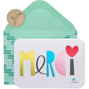 Papyrus Thank You Cards with Envelopes, Merci (14-Count)(Teal  gold  blue  pink  red)
