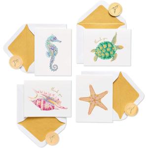 Papyrus Thank You Cards with Envelopes, Sea Creatures (20-Count)(white  gold  green  orange)
