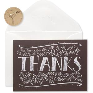 Papyrus Thank You Cards with Envelopes, Silver Border (16-Count)(Floral Chalkboard)