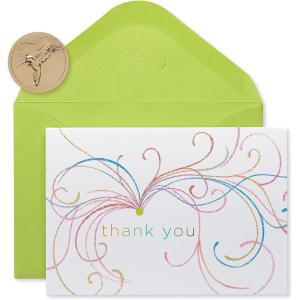 Papyrus Thank You Cards with Envelopes, Silver Border (16-Count)(Swirl Glitter)