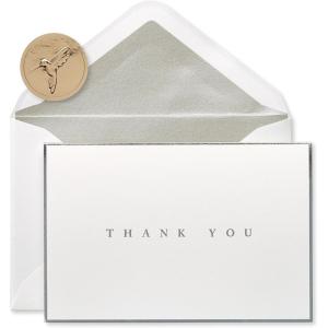 Papyrus Thank You Cards with Envelopes, Silver Border (16-Count)(silver  white)