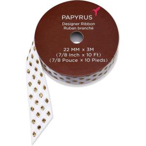 Papyrus White and Gold Ribbon for Christmas, Hanukkah, Kwanzaa and All Holidays (10 ft.)(Gold Ribbon)