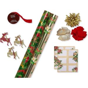 Papyrus Wrapping Paper Set for Christmas, Hanukkah, and All Holidays, Glitz and Glam (2 Rolls 40 sq. ft., 3 Bows, 1 Ribbon, 3 Tags, 12 Labels)(Traditional Holiday Ensemble)