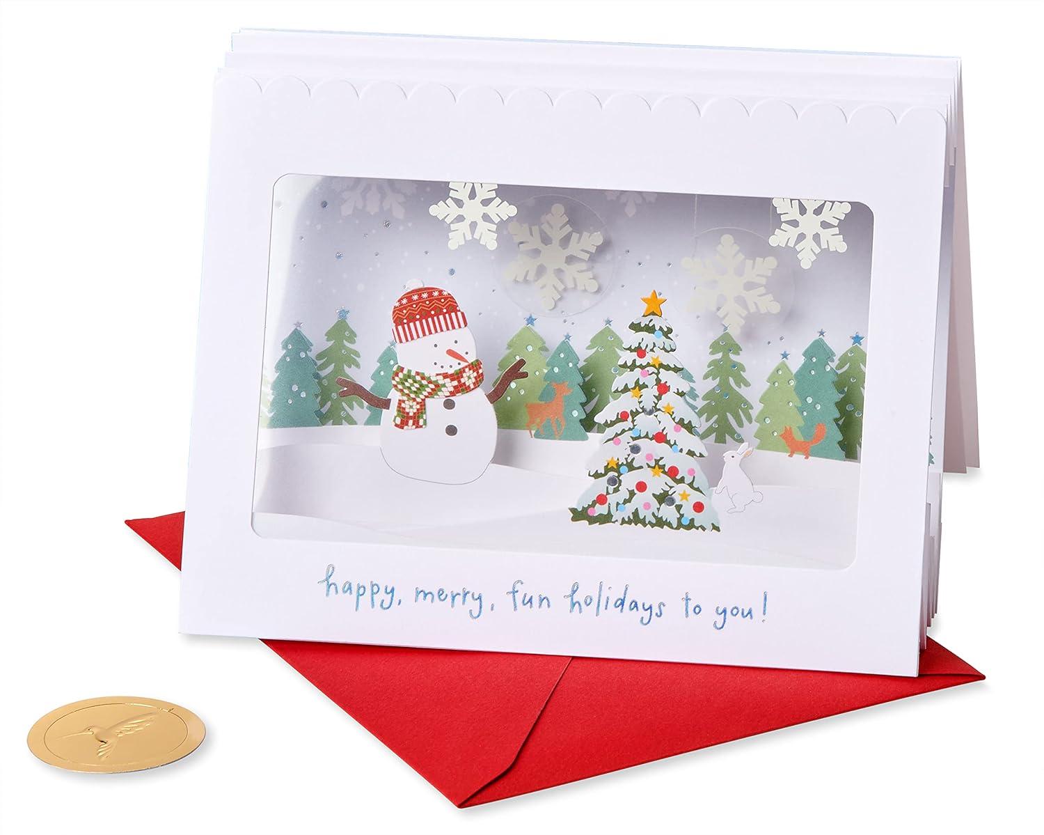 imagePapyrus Blank Christmas Card Happy Merry FunSnowman and Christmas Tree