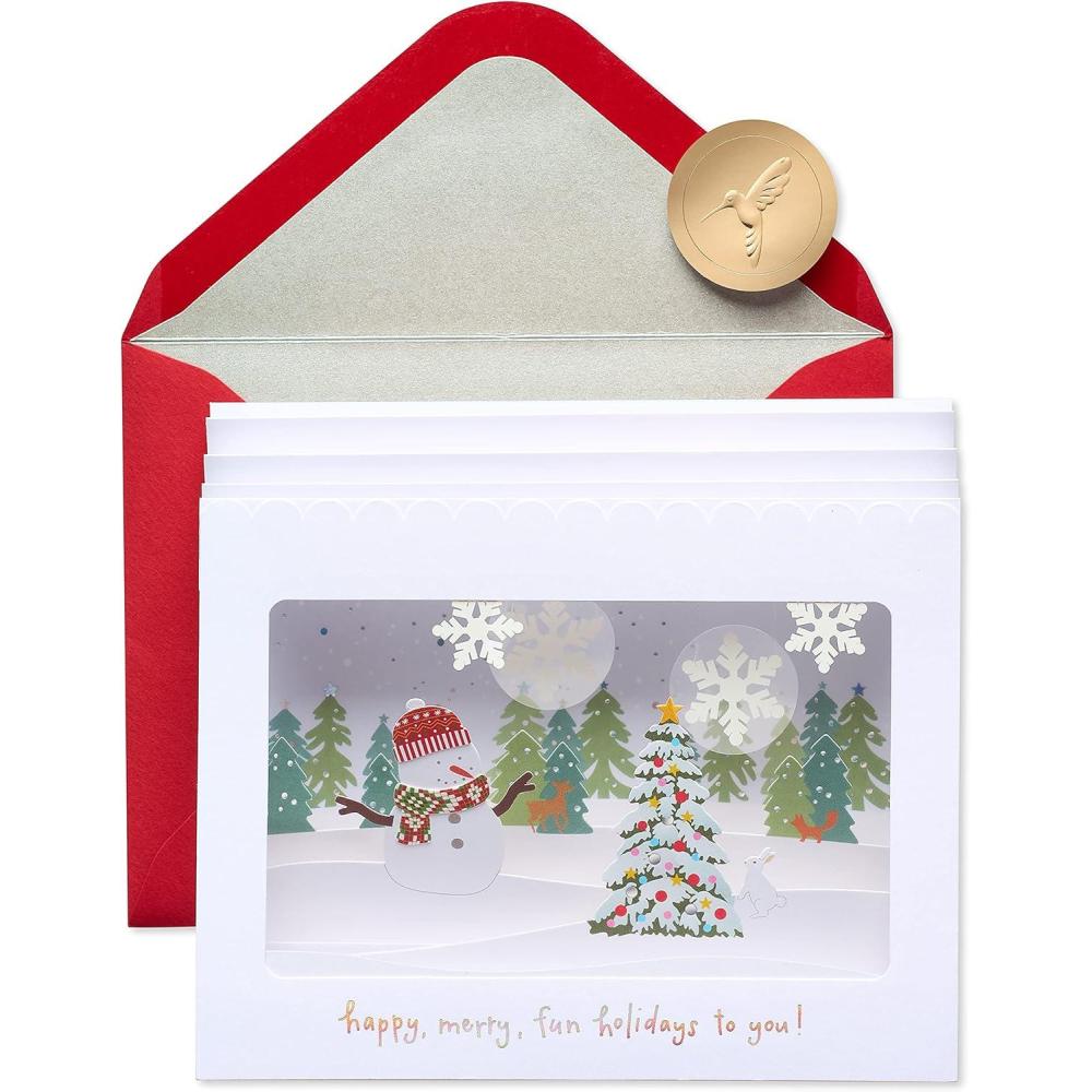 imagePapyrus Blank Christmas Card Happy Merry FunSnowman and Christmas Tree