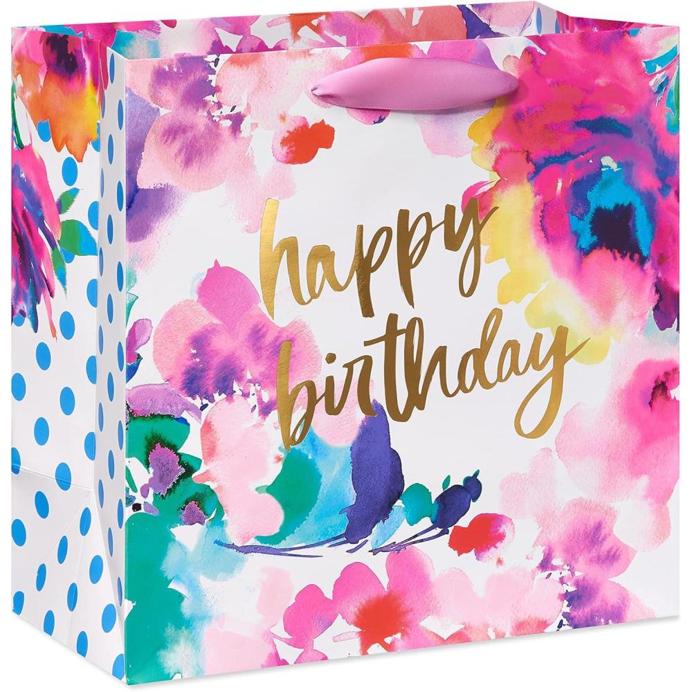 imagePapyrus 9quot Medium Gift Bag Blue and Gold for Birthdays Weddings Anniversaries and All Occasions 1 BagFloral Watercolor
