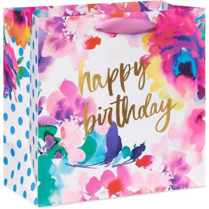 Papyrus 9″ Medium Gift Bag (Blue and Gold) for Birthdays, Weddings, Anniversaries and All Occasions (1 Bag)(Floral Watercolor)