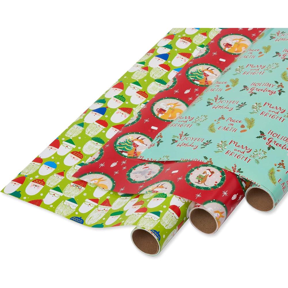 imagePapyrus Christmas Wrapping Paper Rolls Santa Toss Holiday Friends Peace on Earth 3 Rolls 90 sq ft