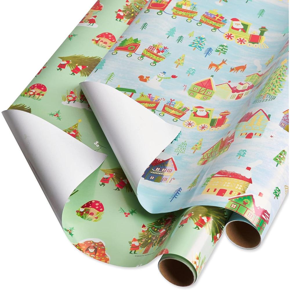 imagePapyrus Christmas Wrapping Paper Rolls for Kids Forest Friends Festive Friends Koalas 3 Rolls 90 sq ftGnomes and Santa Train