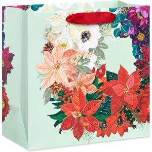 Papyrus 9″ Medium Christmas Gift Bag, Watercolor Ornaments (1 Bag)(Holiday in Bloom)