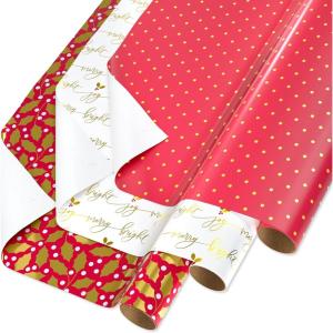 Papyrus Christmas Wrapping Paper Rolls, Greenery, Lettering and Polka Dots (3 Rolls, 22.5 sq. ft.)(FSC RW SET HAPPY HOLLY DAYS)